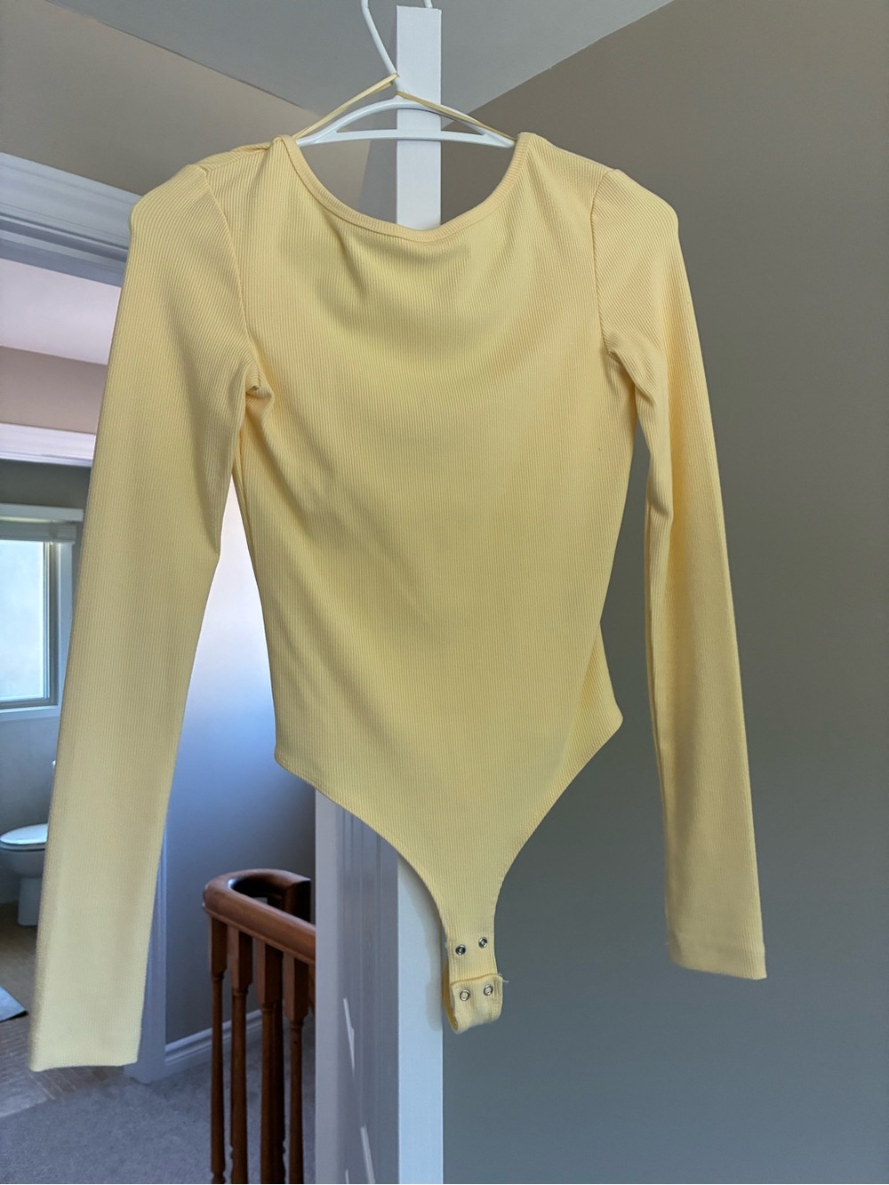 Dynamite Pale Yellow Ribbed Long Sleeve Bodysuit